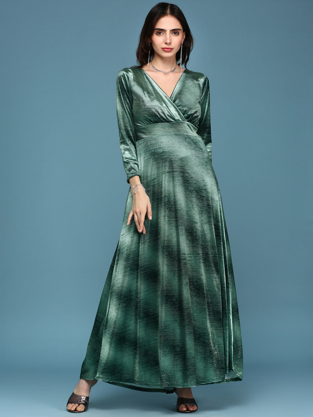 Women's Green Fit & Flare Party Dress