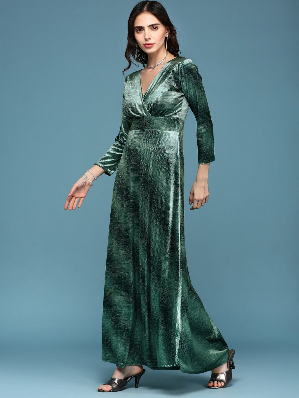 Women's Green Fit & Flare Party Dress