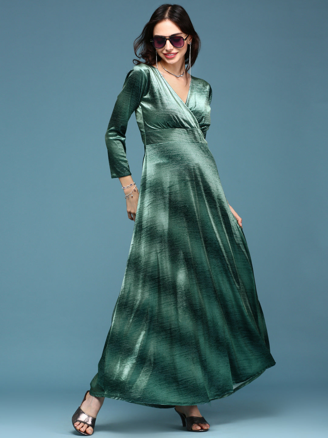 Women's Green Fit & Flare Party Dress