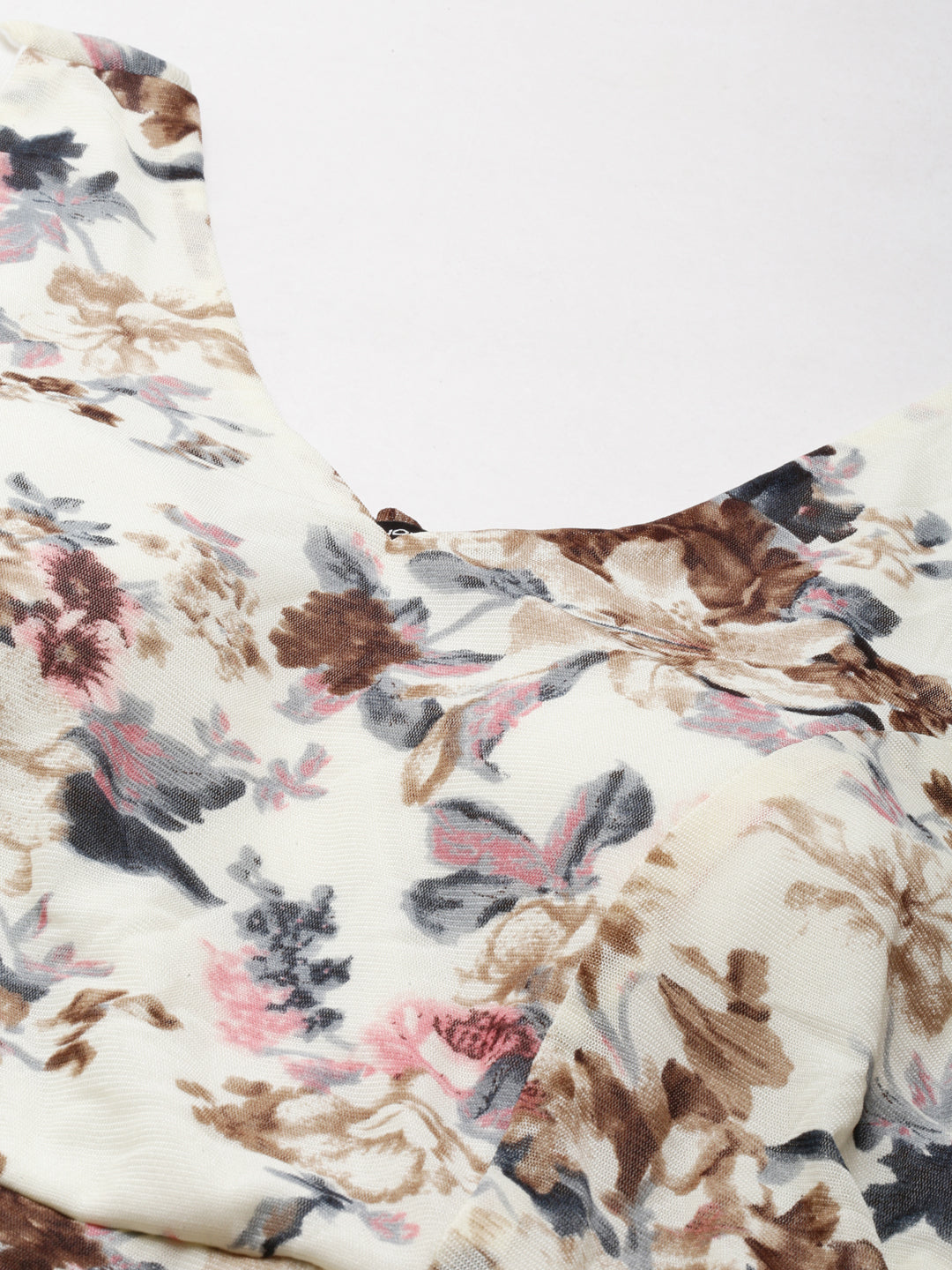 Women's Cream Floral Printed V-Neck Fit & Flare Dress