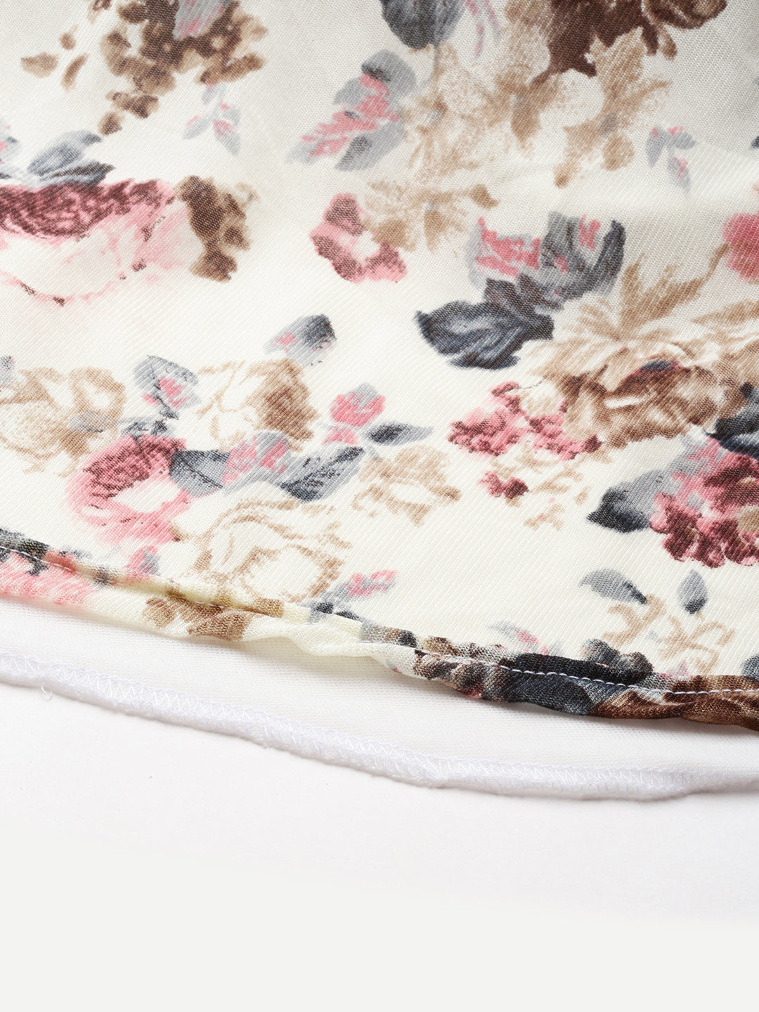 Women's Cream Floral Printed V-Neck Fit & Flare Dress