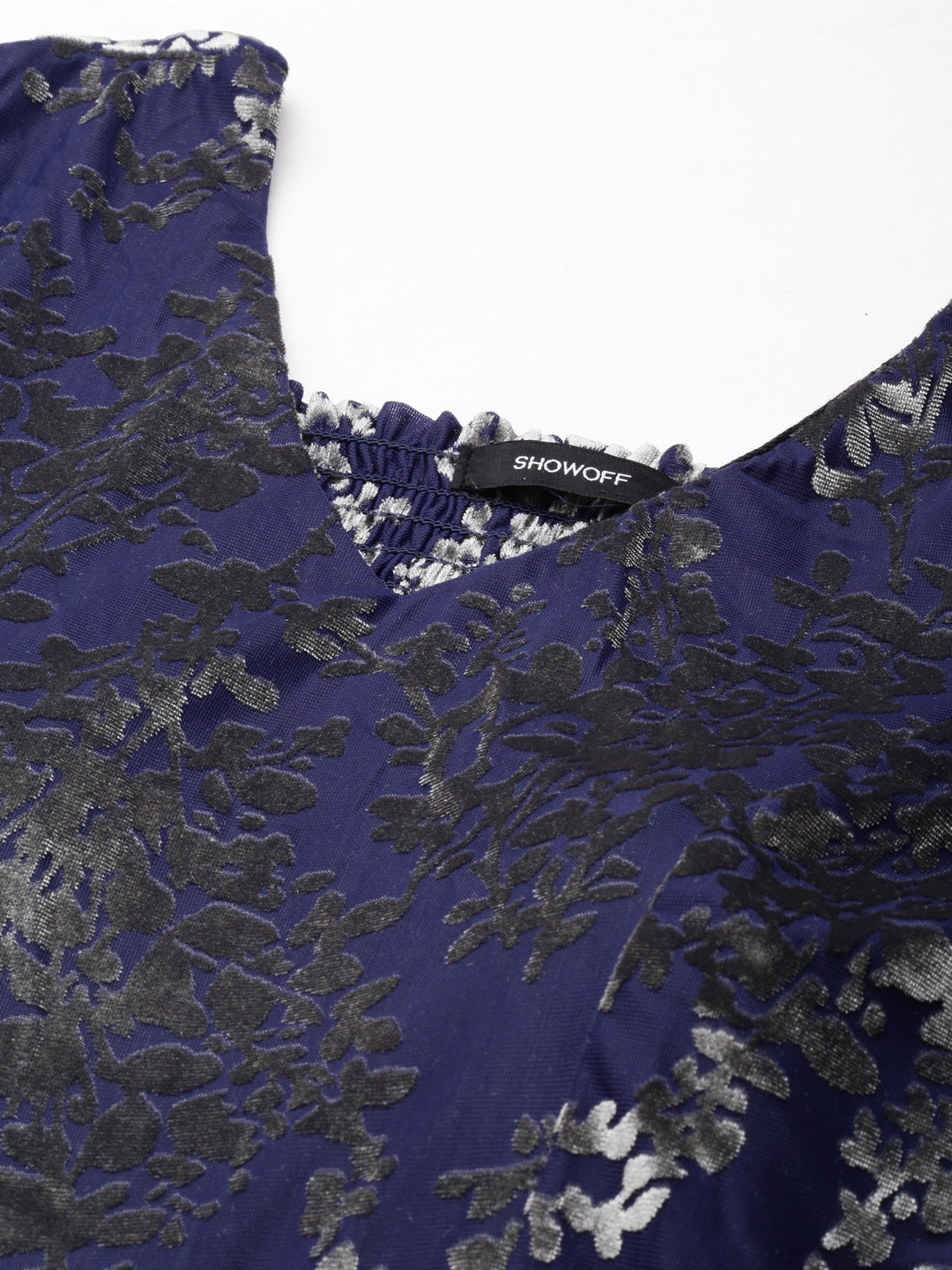 Women's Navy Blue Floral Print V-Neck Gown Maxi Dress