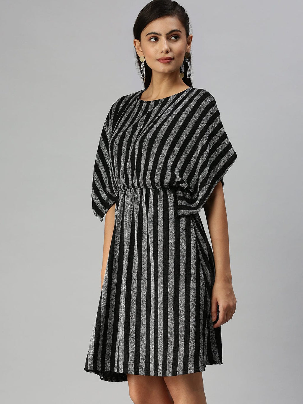 Women's Striped Kaftan Silver Dress