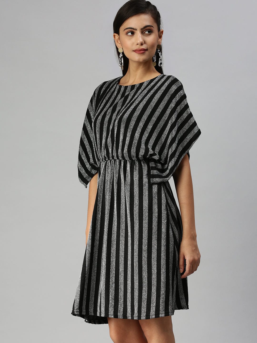 Women's Striped Kaftan Silver Dress
