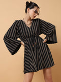 Women's V-Neck Striped Empire Bronze Dress