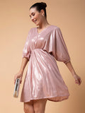 Women's Solid Peach Fit and Flare Dress