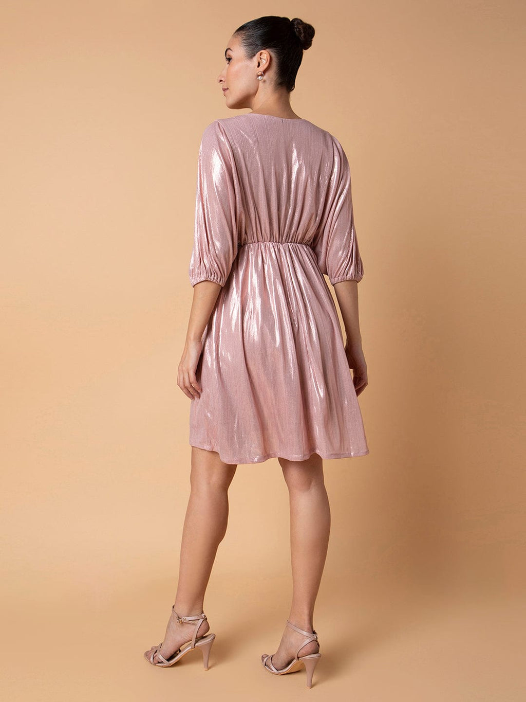 Women's Solid Peach Fit and Flare Dress