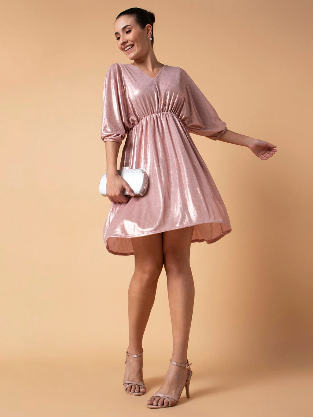 Women's Solid Peach Fit and Flare Dress