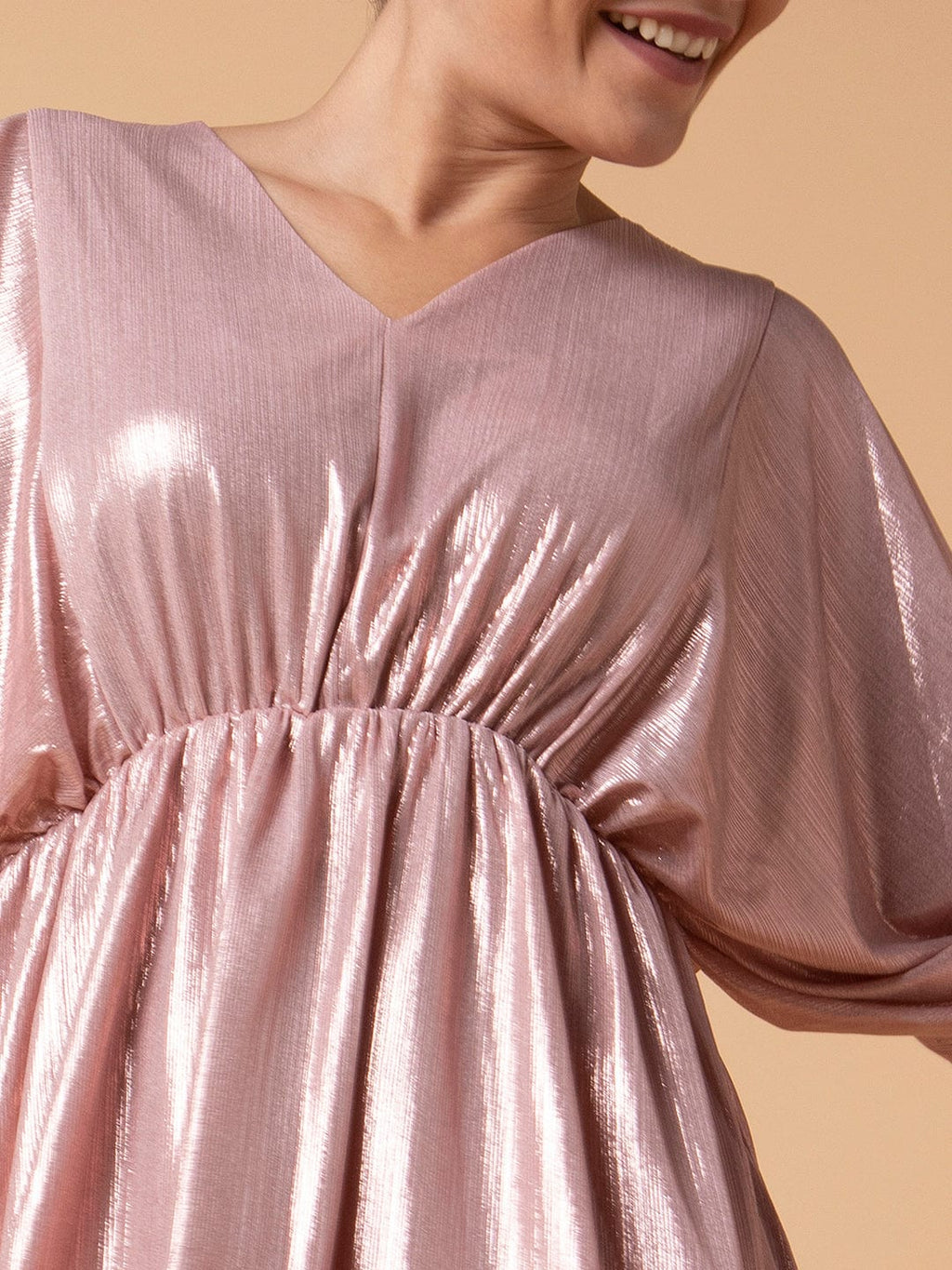 Women's Solid Peach Fit and Flare Dress
