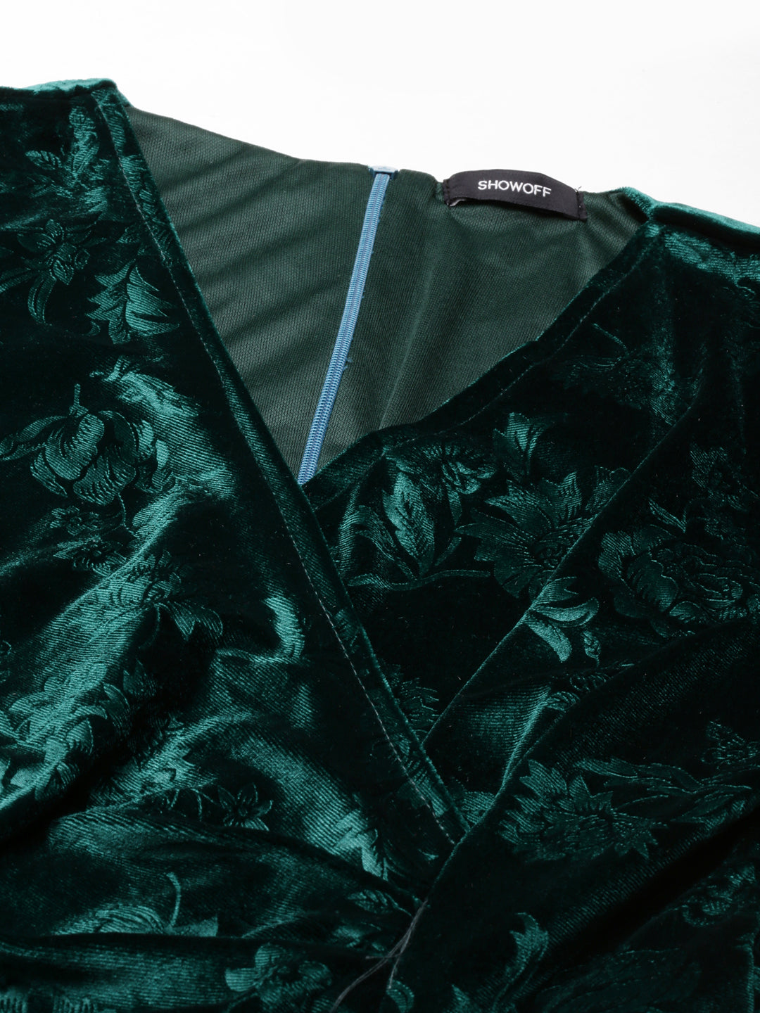 Women's Green Self Design High Low Hem & Gathered Floral Bodycon Dress