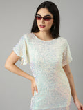 Women's Yellow Sequin Embellished Flutter Sleeves Bodycon Dress