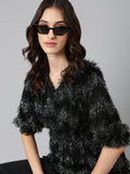 Women's Black V-Neck Cinched Waist Top
