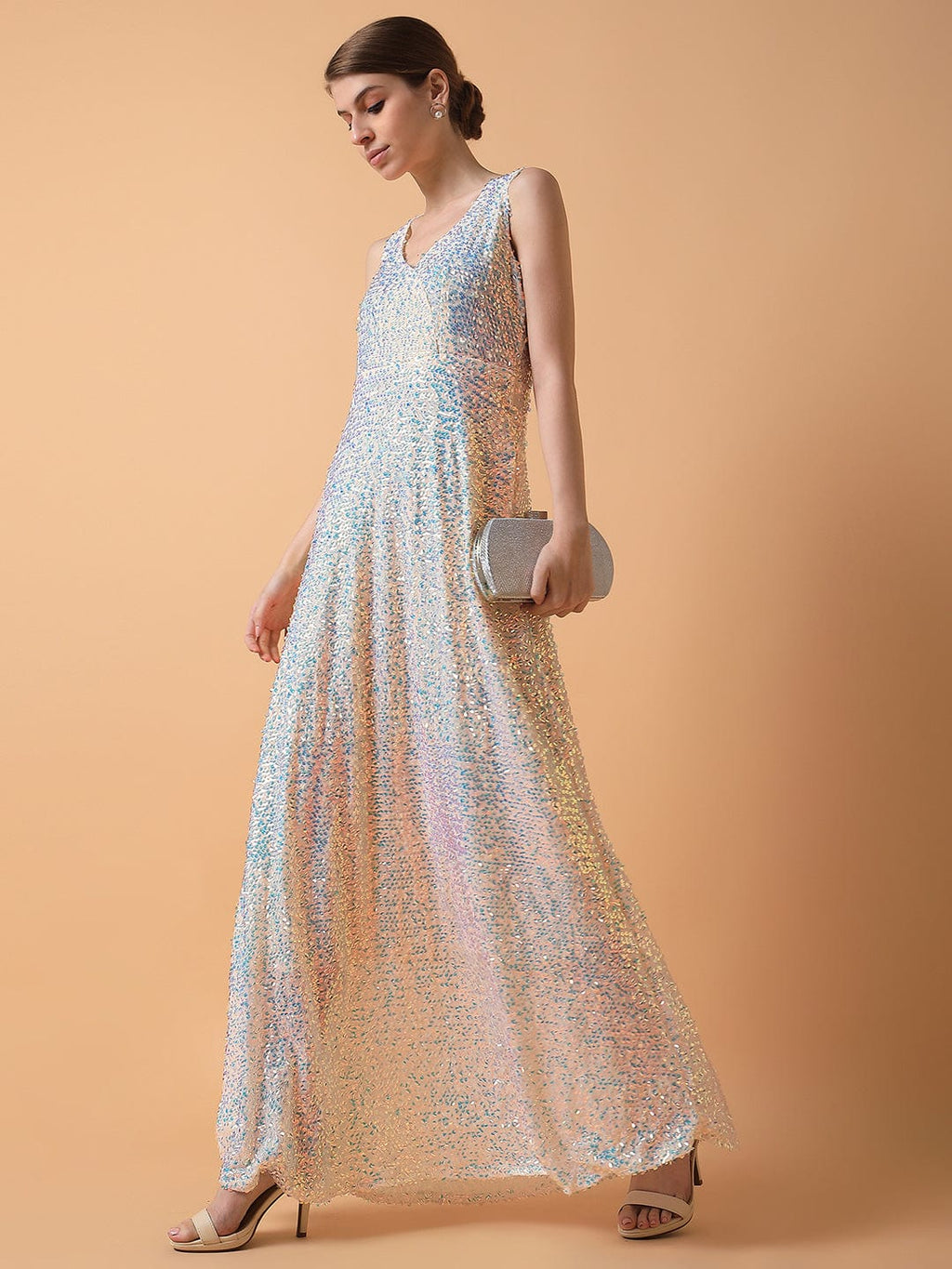 Women's Cream Embellished Maxi Dress