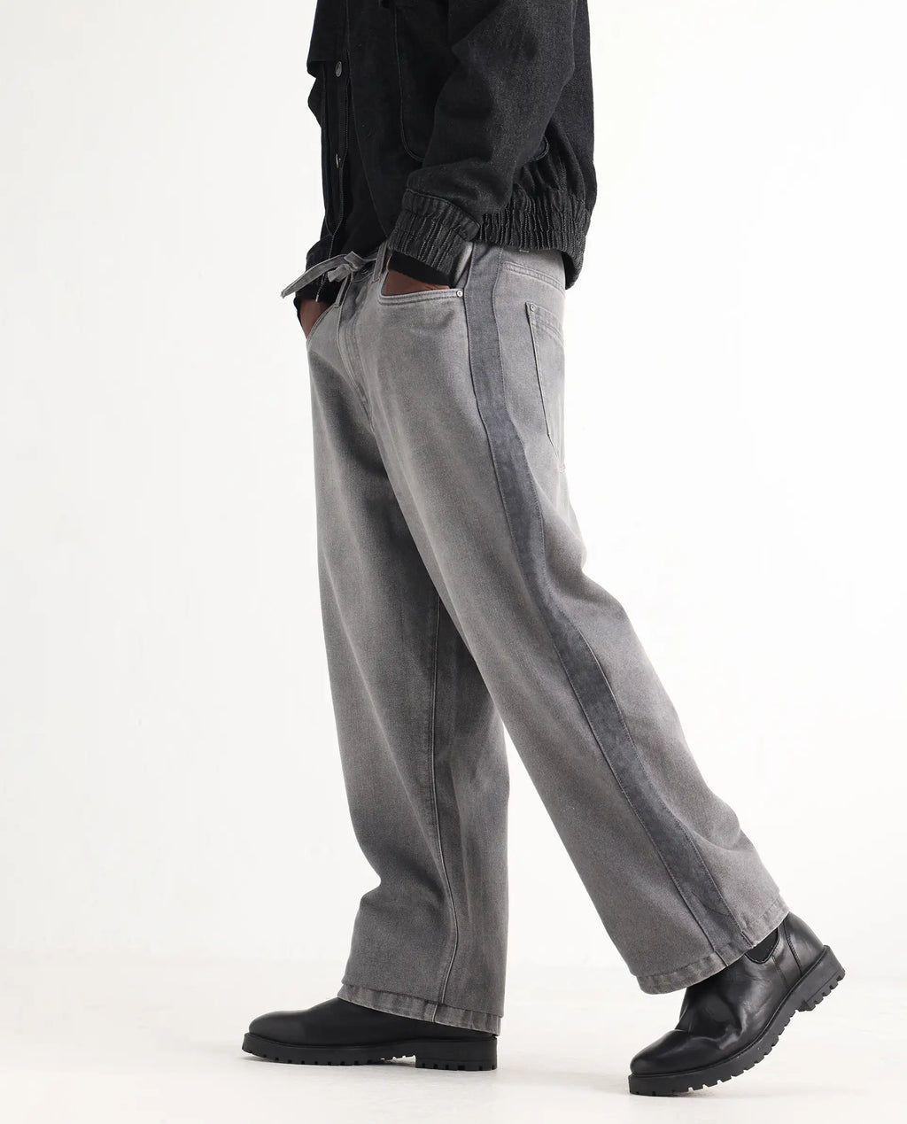 Rare Rabbit Men's Srito Grey Cotton Plain Baggy Fit Jeans