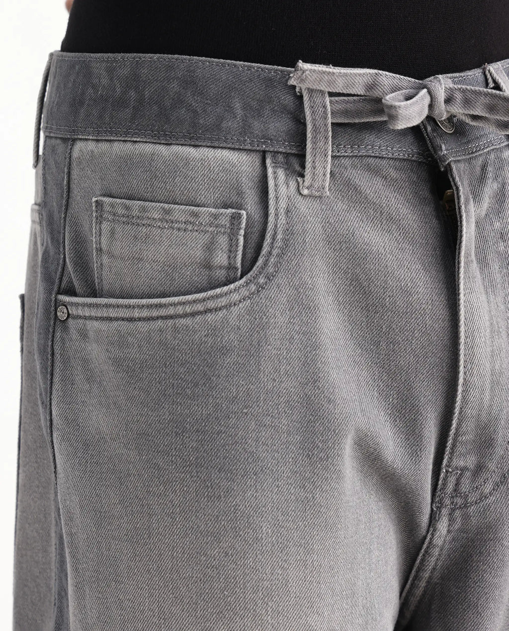 Rare Rabbit Men's Srito Grey Cotton Plain Baggy Fit Jeans