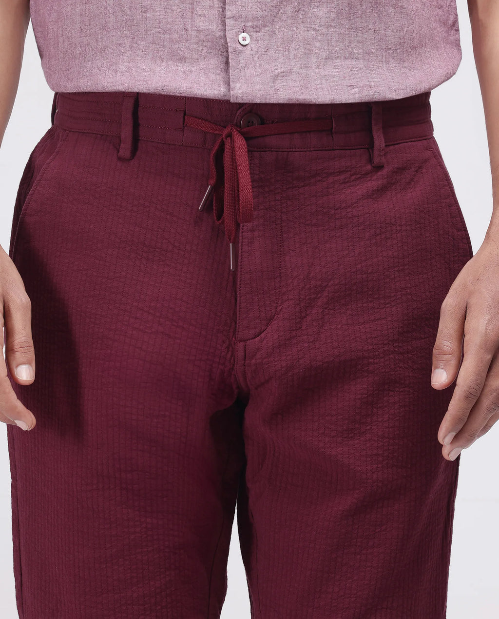 Rare Rabbit Men's Steo Maroon Cotton Blend Plain Relaxed Fit Shorts