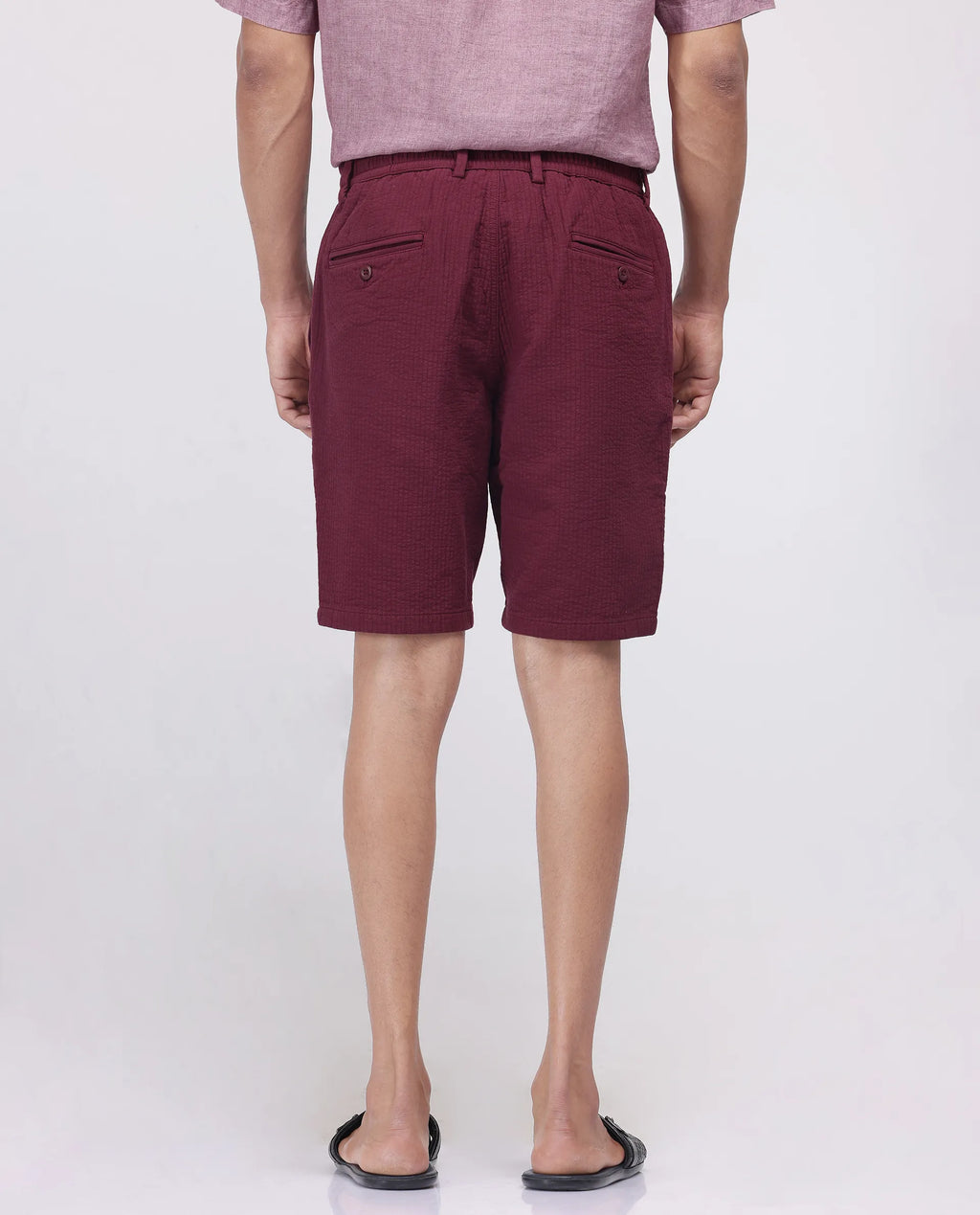 Rare Rabbit Men's Steo Maroon Cotton Blend Plain Relaxed Fit Shorts