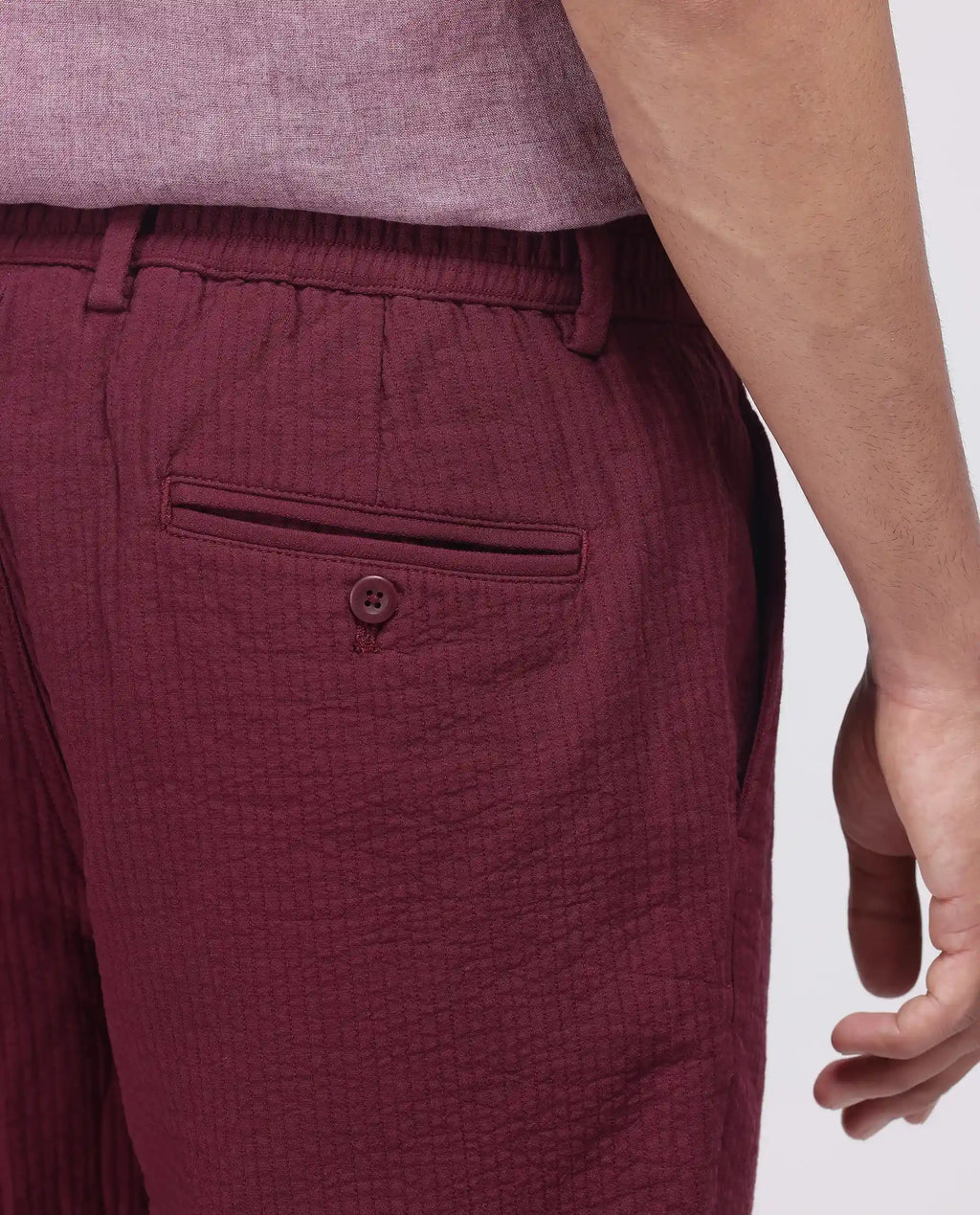 Rare Rabbit Men's Steo Maroon Cotton Blend Plain Relaxed Fit Shorts