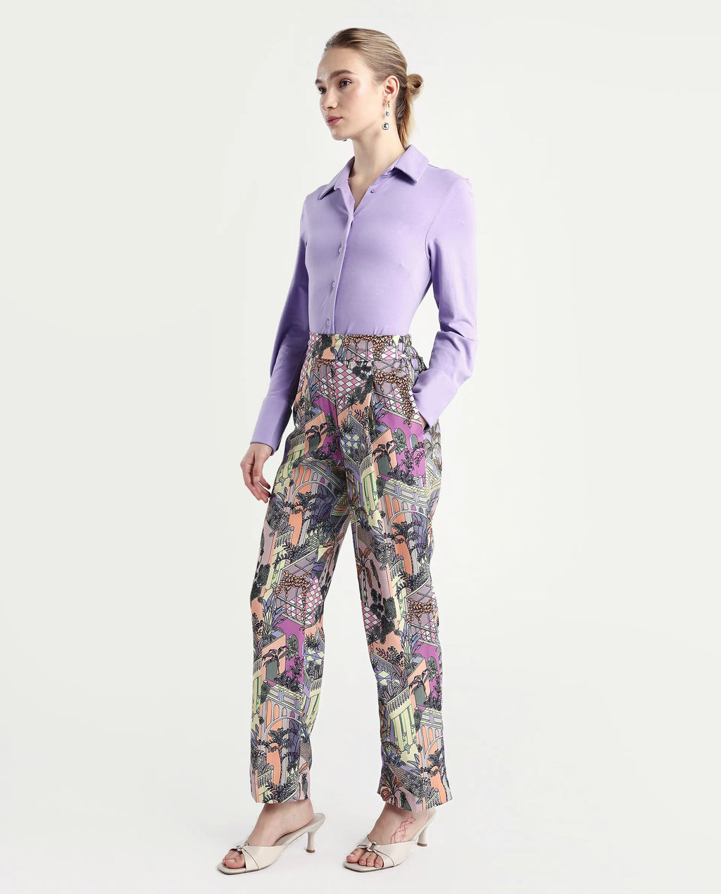 Rareism Women's Stevie-B Light Multi Polyester Abstract Print Ankle Length Straight Fit Trouser
