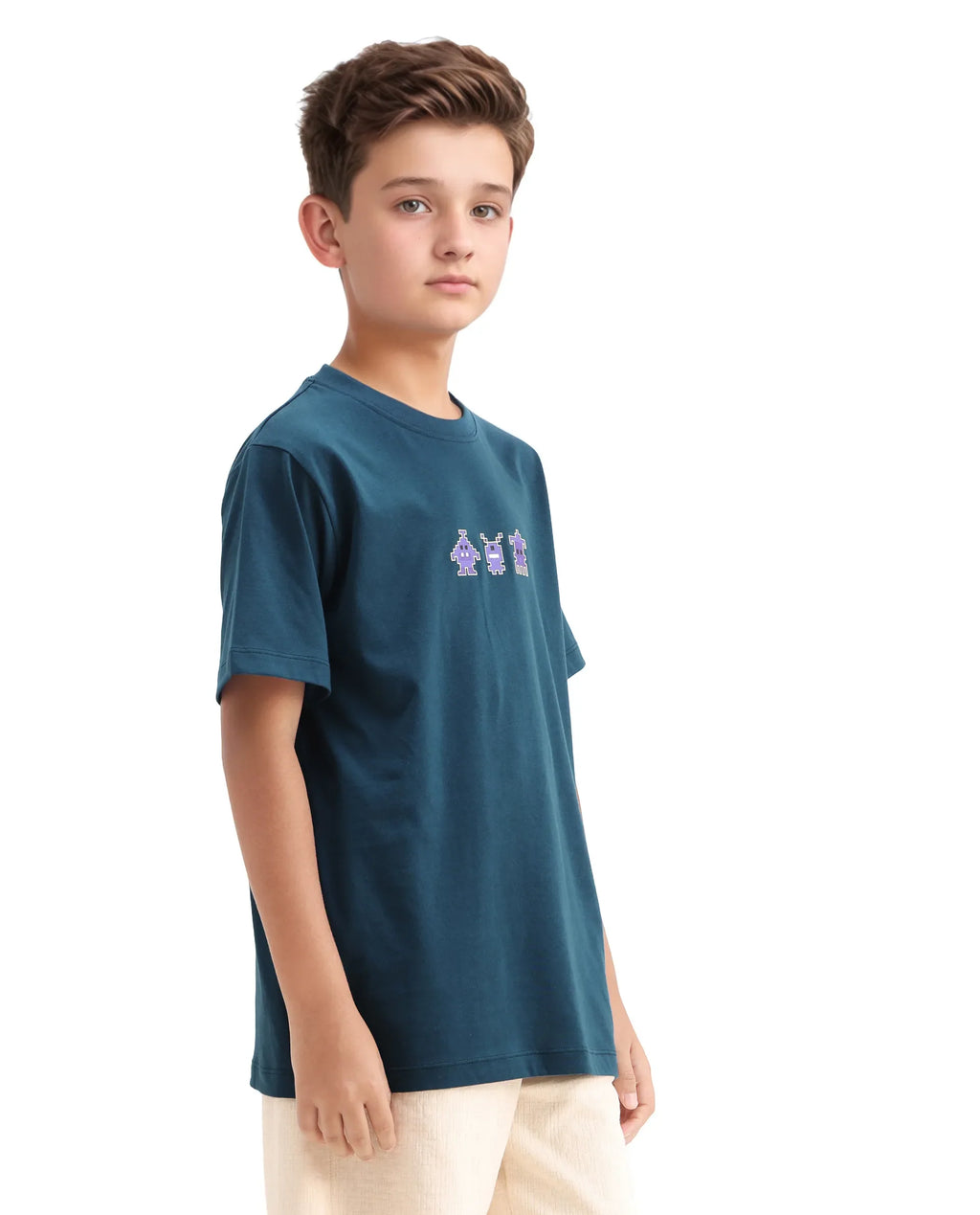 Rare Ones Kids Sung Teal Cotton Graphic Print Regular Fit T-Shirt