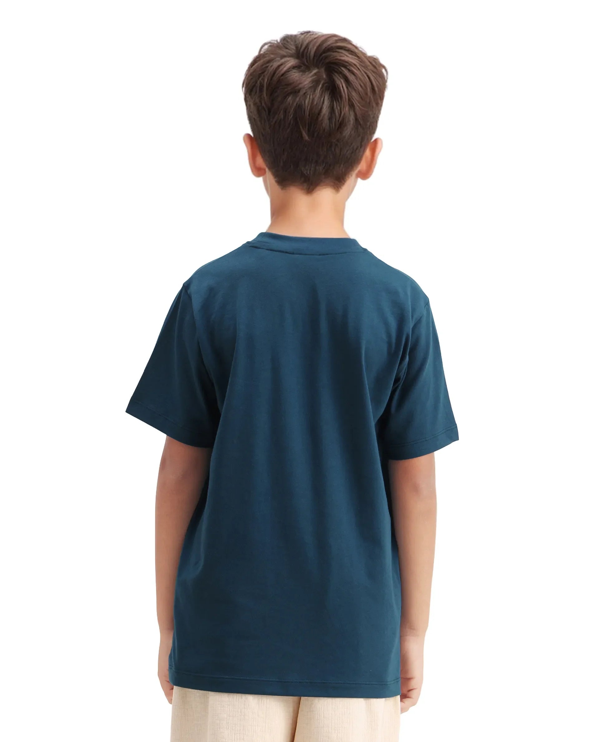 Rare Ones Kids Sung Teal Cotton Graphic Print Regular Fit T-Shirt