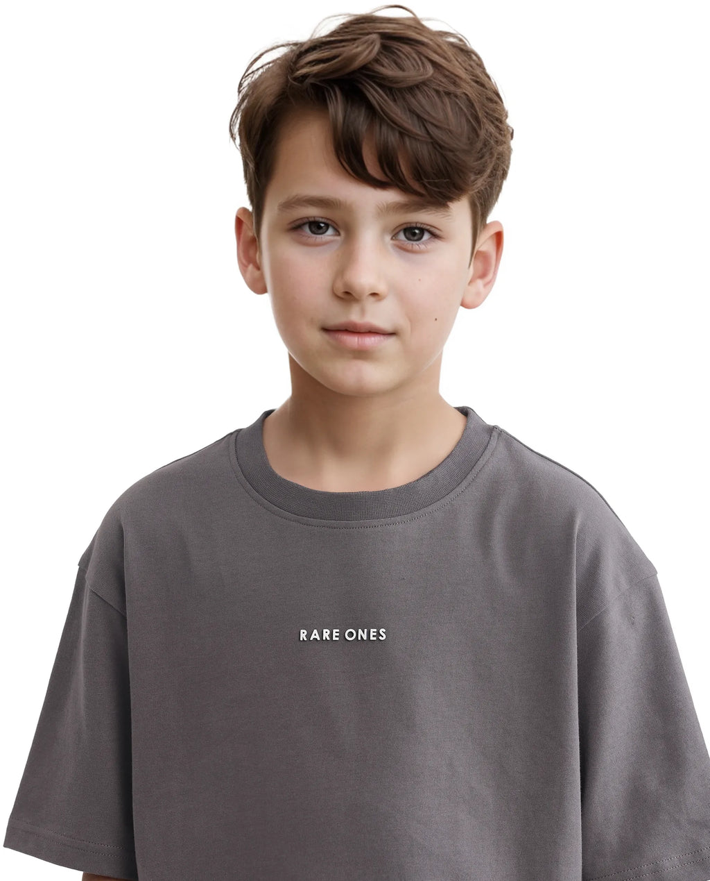 Rare Ones Kids Swyft Dark Grey Cotton Half Sleeve Slip-On Printed Boxy Fit T-Shirt
