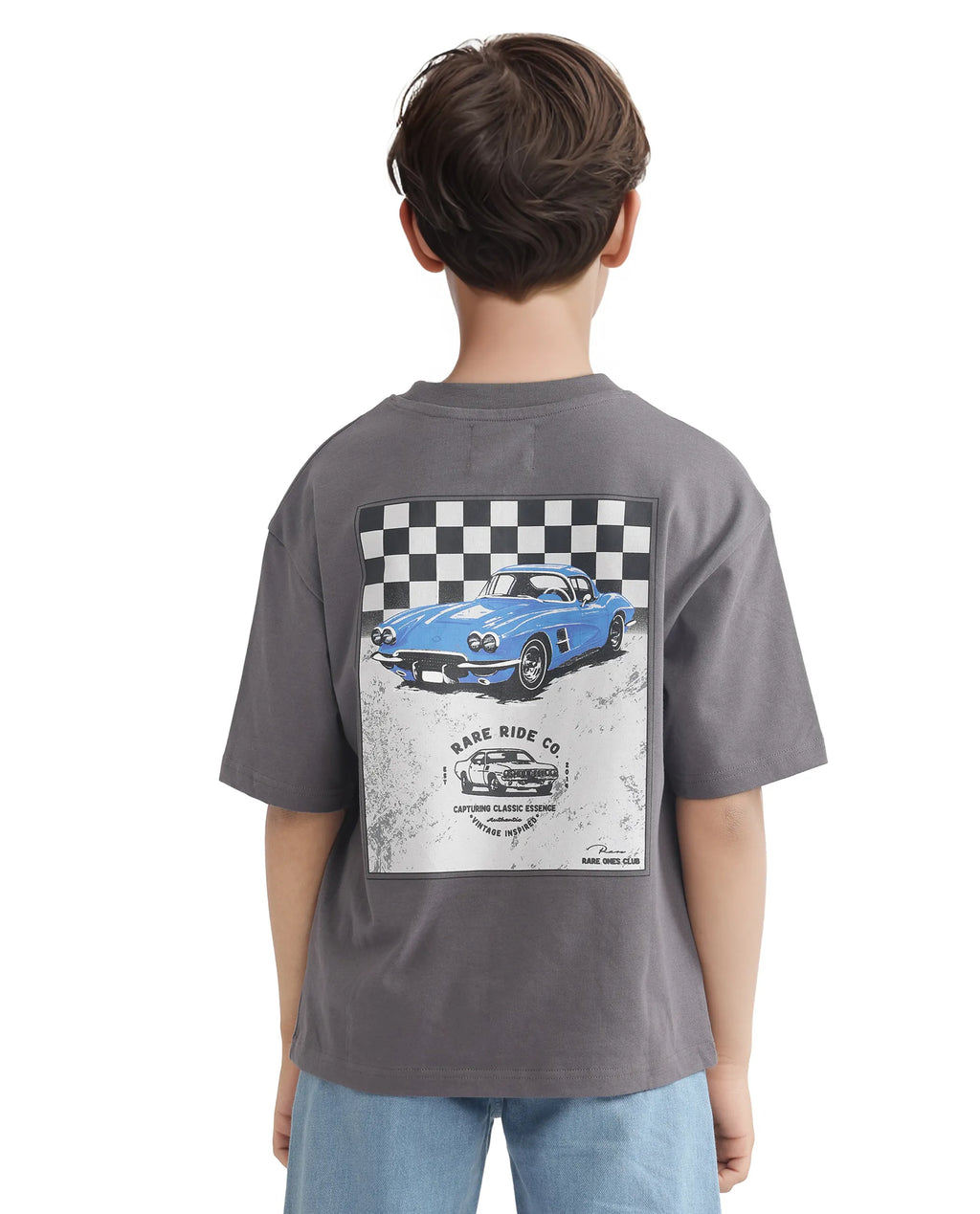 Rare Ones Kids Swyft Dark Grey Cotton Half Sleeve Slip-On Printed Boxy Fit T-Shirt