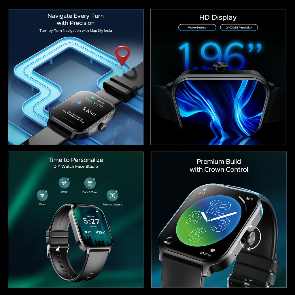 boAt Storm Call 3 Plus | Smartwatch with 1.96" HD Display, BT Calling, 700+ Activity Modes, SOS feature, Functional Crown