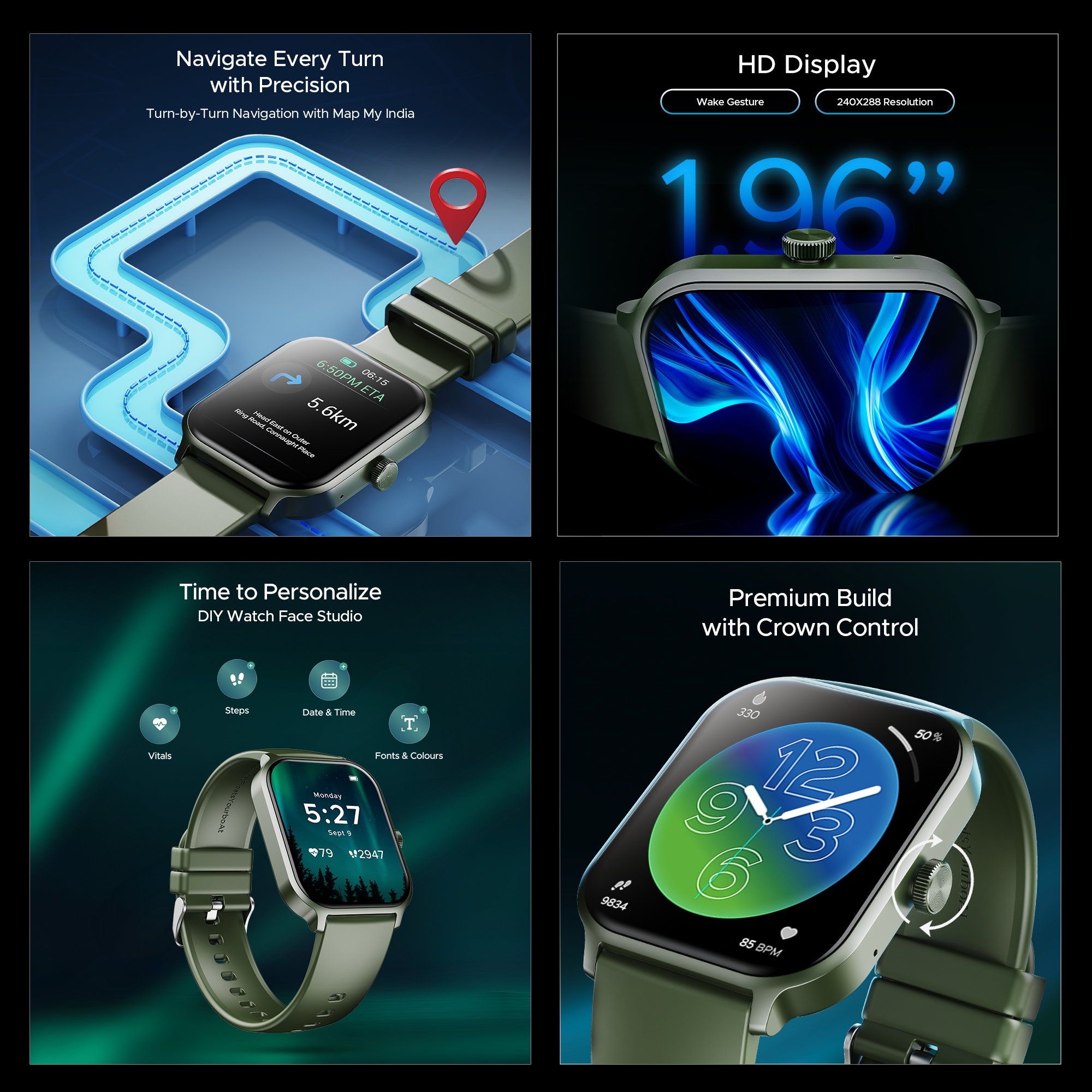 boAt Storm Call 3 Plus | Smartwatch with 1.96" HD Display, BT Calling, 700+ Activity Modes, SOS feature, Functional Crown
