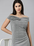 Women's Silver Off-Shoulder Casual A-Line Mini Dress