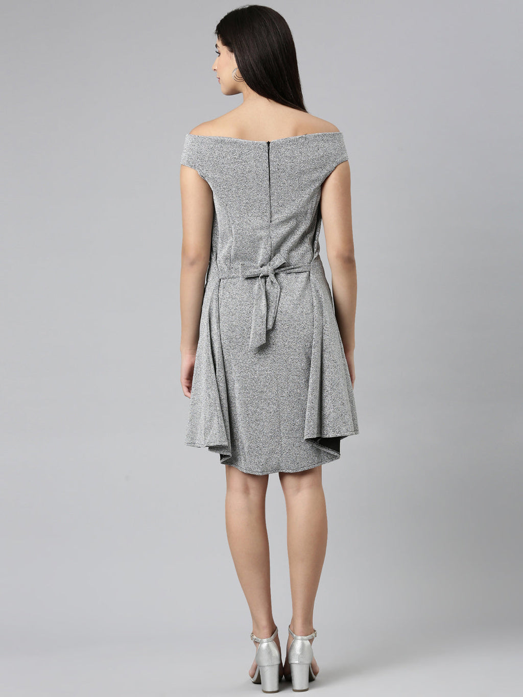 Women's Silver Off-Shoulder Casual A-Line Mini Dress
