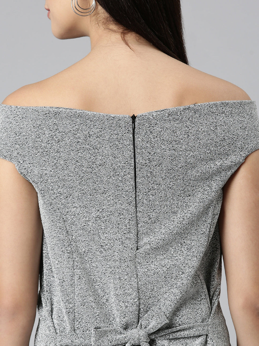 Women's Silver Off-Shoulder Casual A-Line Mini Dress