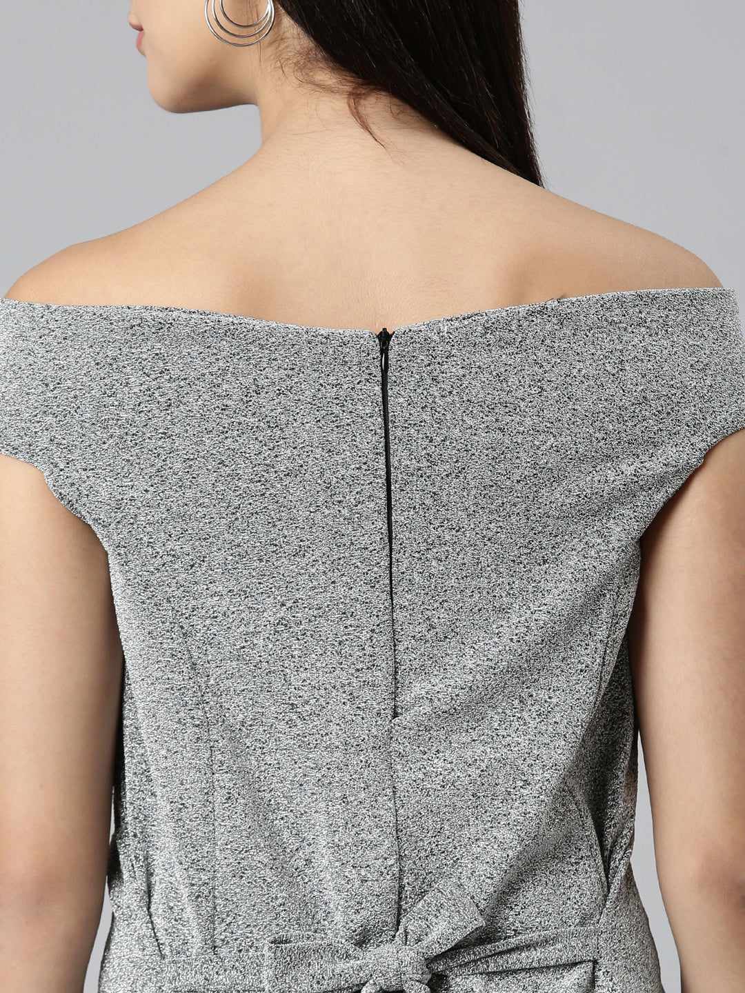 Women's Silver Off-Shoulder Casual A-Line Mini Dress