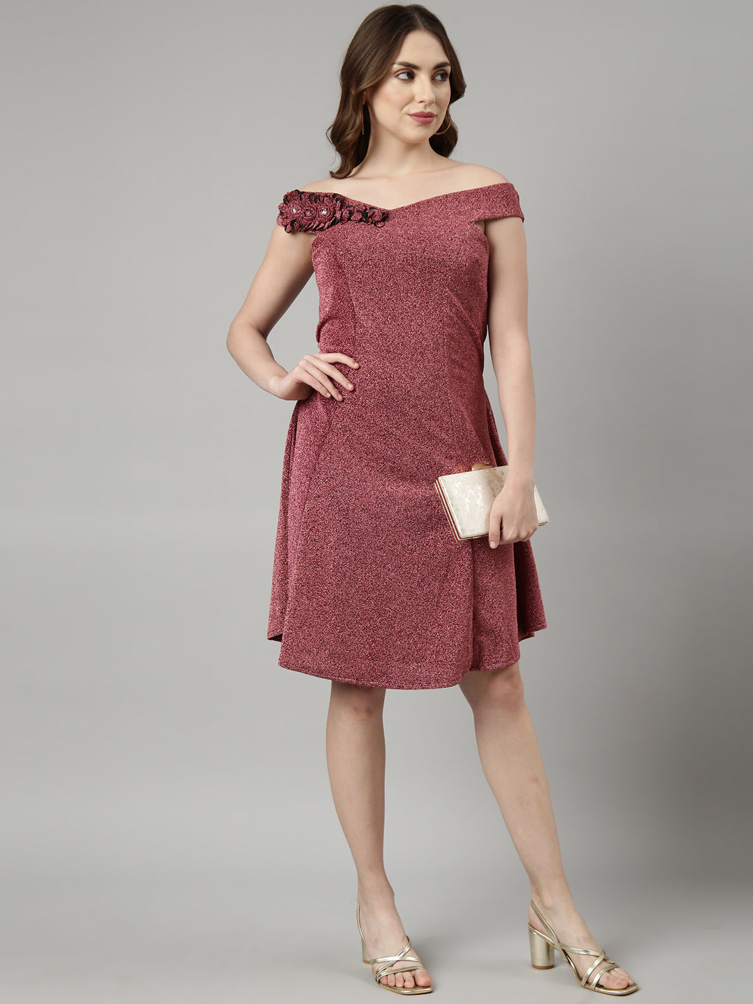 Women's Pink Off-Shoulder A-Line Dress