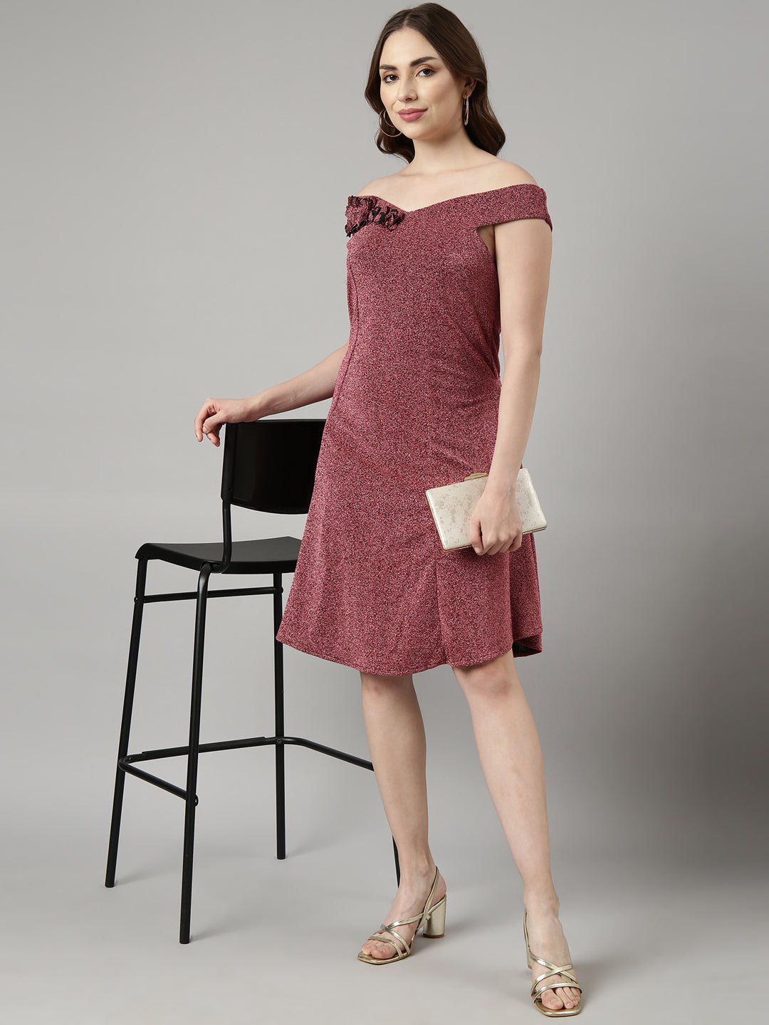Women's Pink Off-Shoulder A-Line Dress
