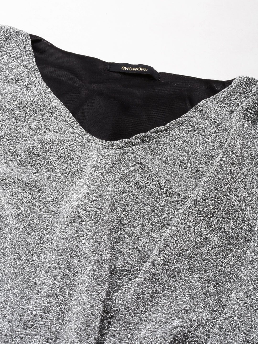 Women's Silver V-Neck Extended Sleeves Blouson Crop Top