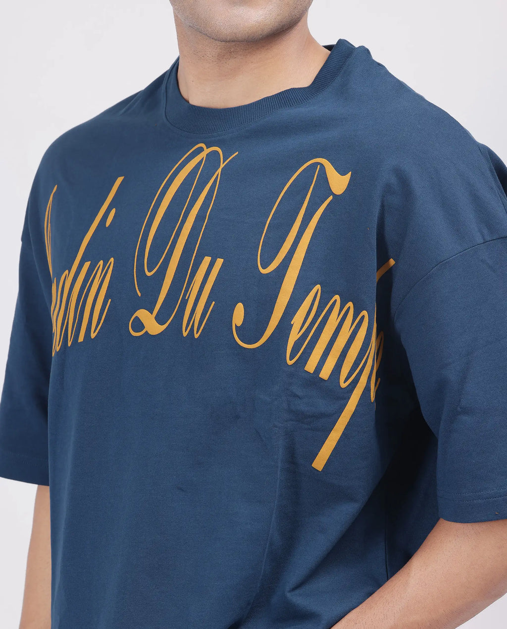 Rare Rabbit Men's Tempe Petrol Cotton Graphic Print Oversized Fit Half Sleeve Crew Neck T-Shirt