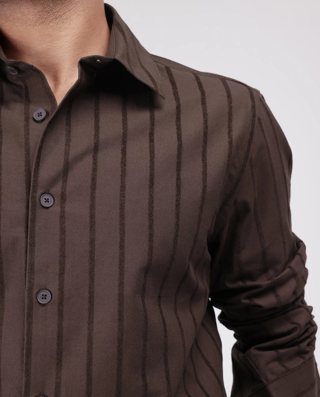 Rare Rabbit Men's Tener Dark Brown Cotton Striped Print Relaxed Fit Full Sleeve Collared Shirt