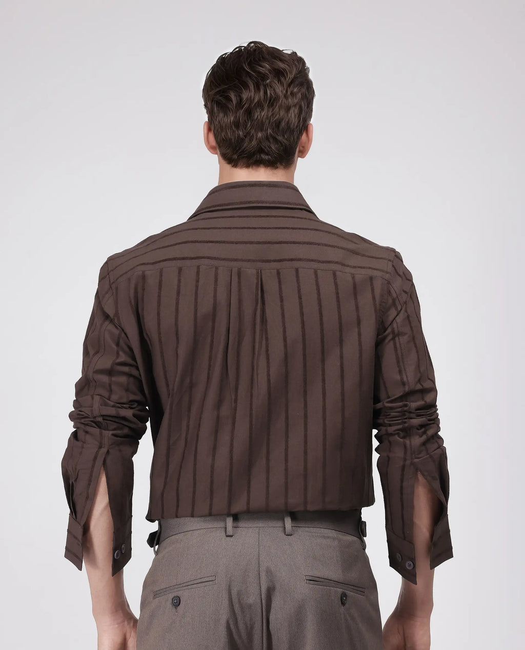 Rare Rabbit Men's Tener Dark Brown Cotton Striped Print Relaxed Fit Full Sleeve Collared Shirt