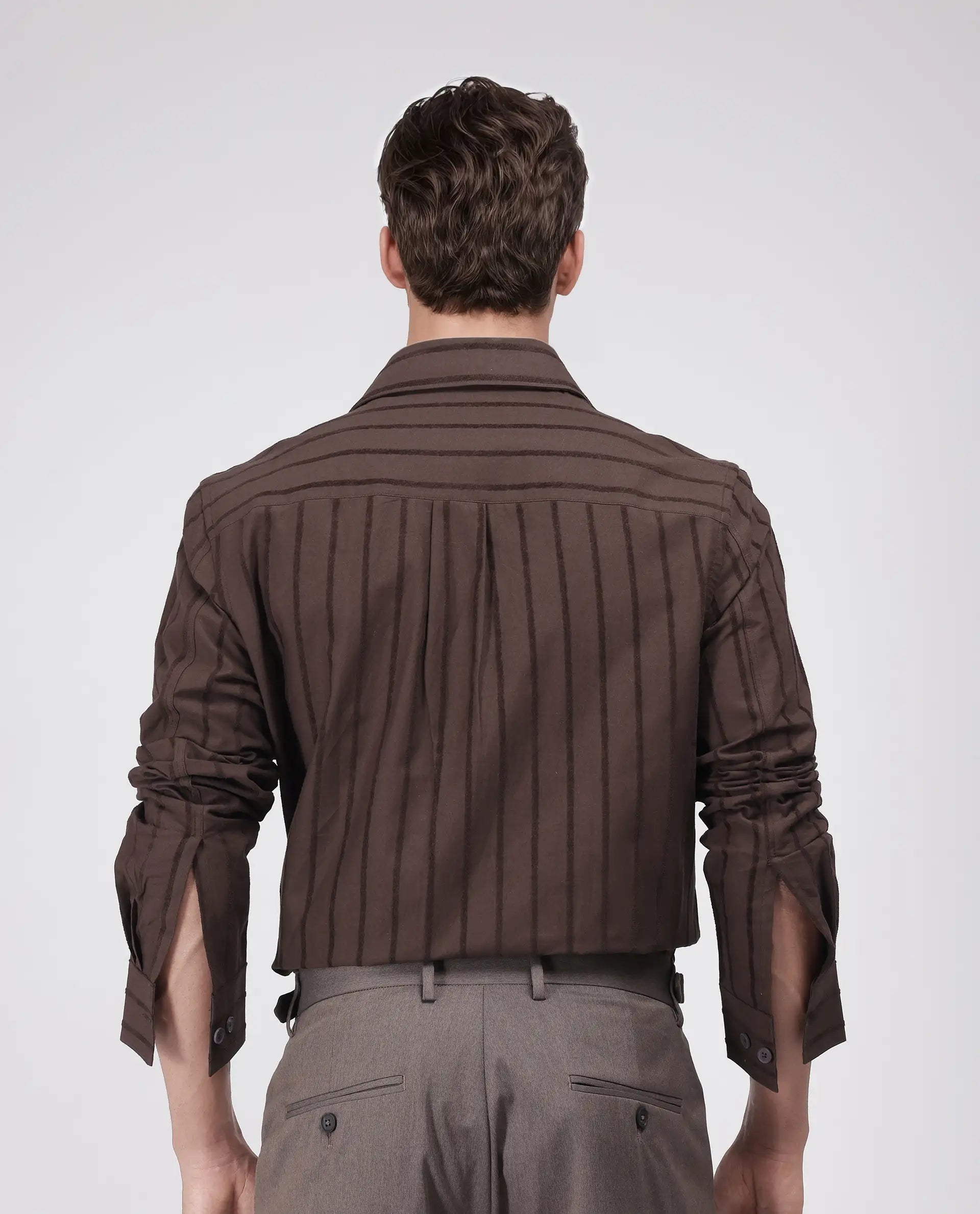 Rare Rabbit Men's Tener Dark Brown Cotton Striped Print Relaxed Fit Full Sleeve Collared Shirt