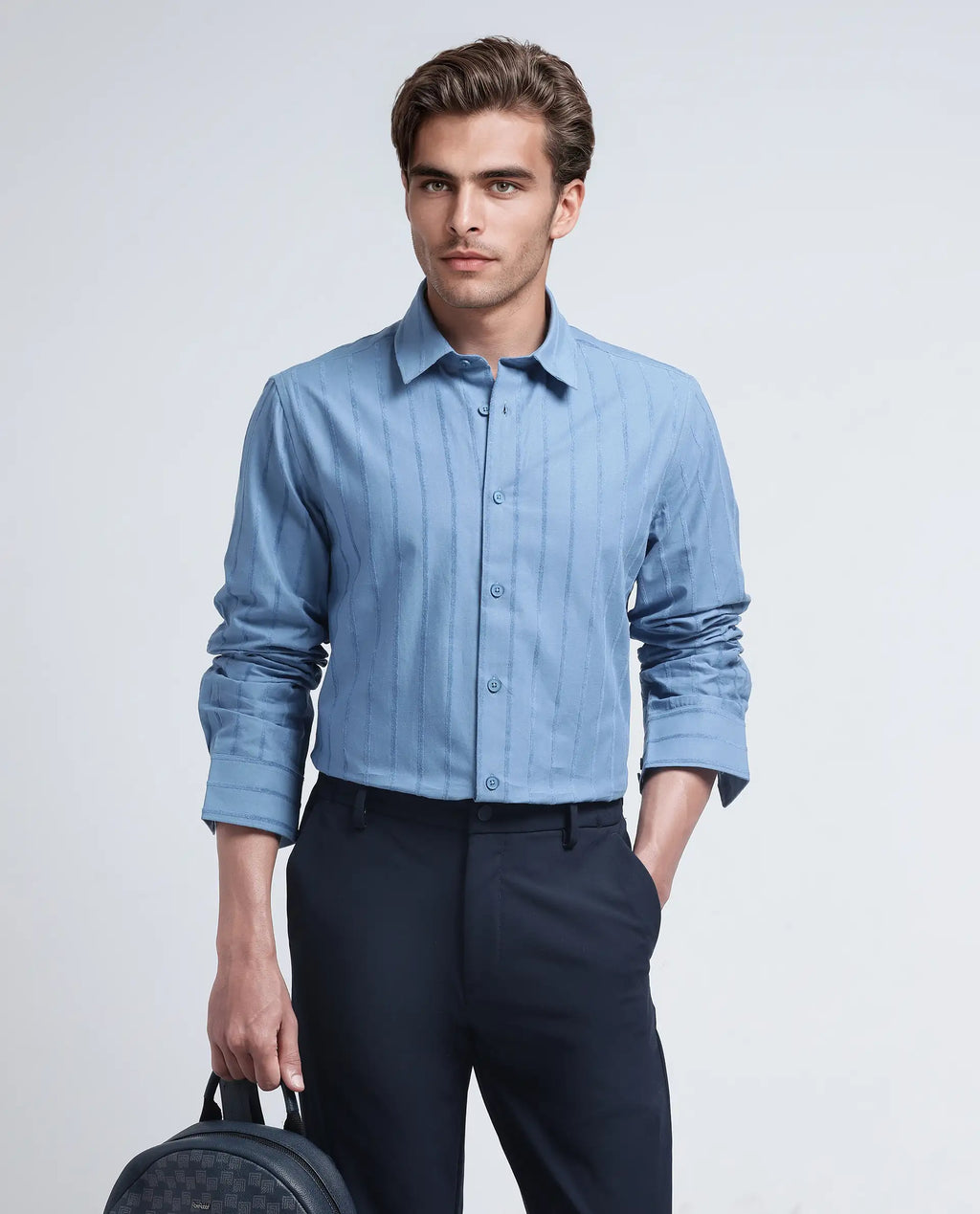 Rare Rabbit Men's Tener Dusky Blue Cotton Striped Print Relaxed Fit Full Sleeve Collared Shirt