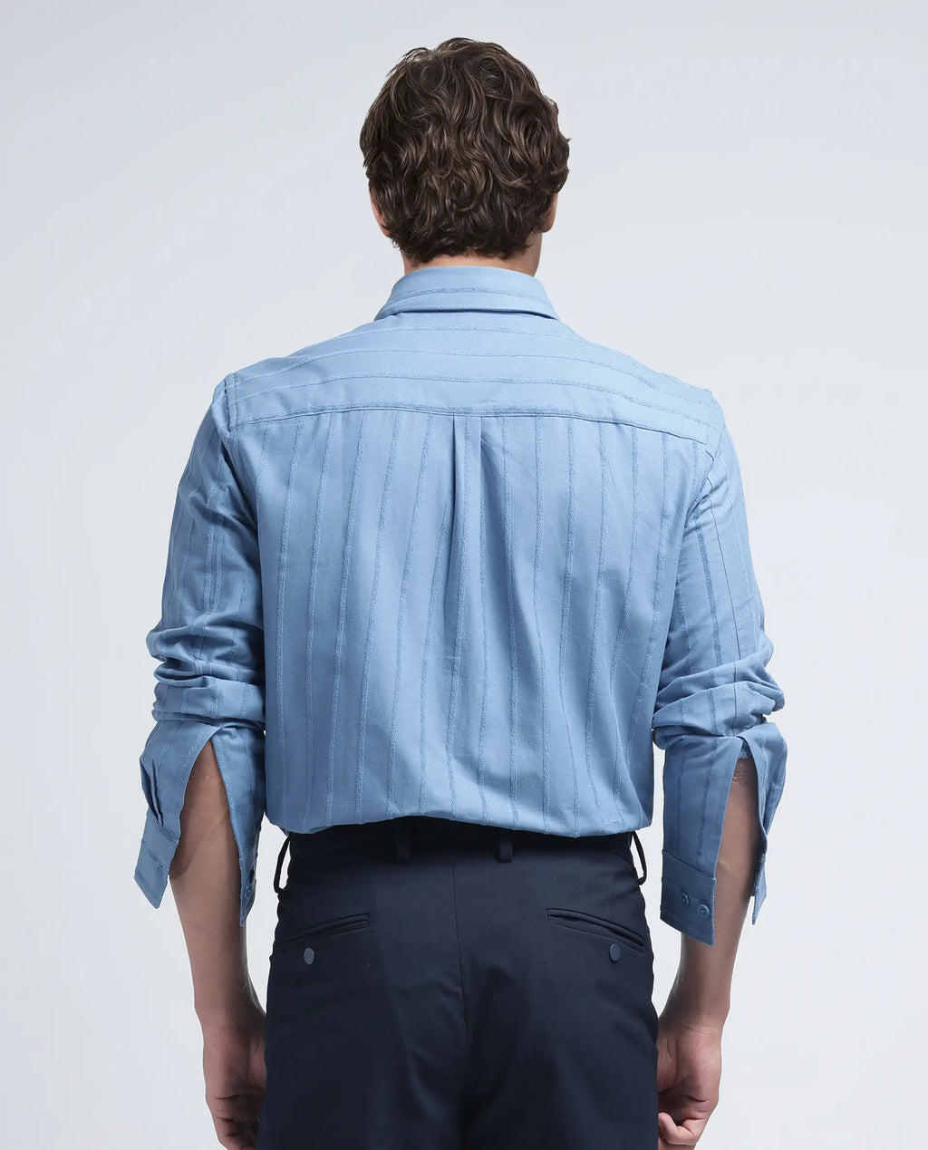 Rare Rabbit Men's Tener Dusky Blue Cotton Striped Print Relaxed Fit Full Sleeve Collared Shirt