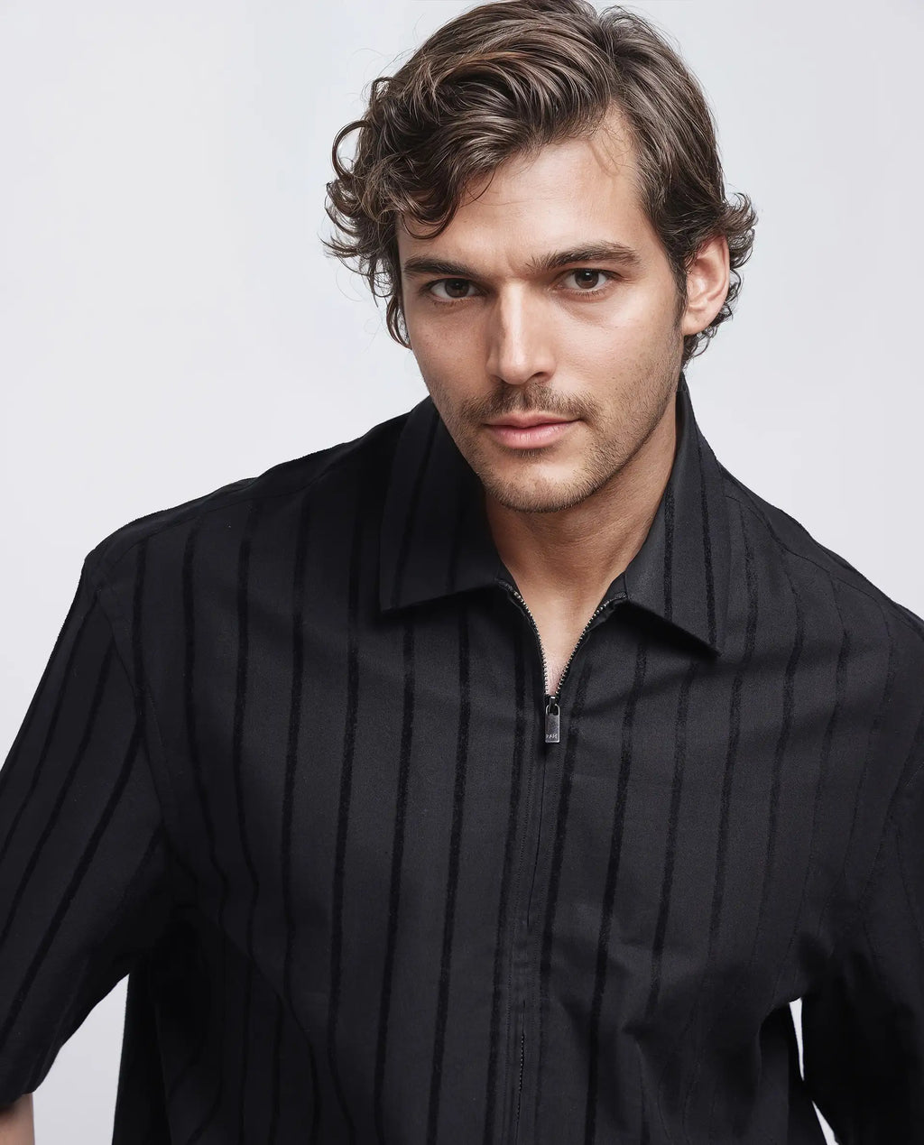 Rare Rabbit Men's Tenerz Black Cotton Striped Print Boxy Fit Half Sleeve Collared Shirt