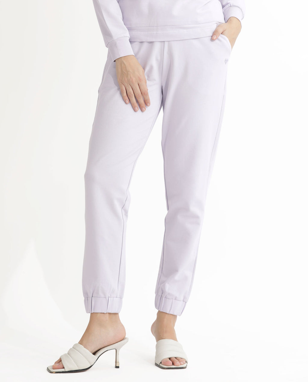 Rareism Women's Terac Pastel Purple Polyester Blend Plain Ankle Length Regular Fit Track Pant