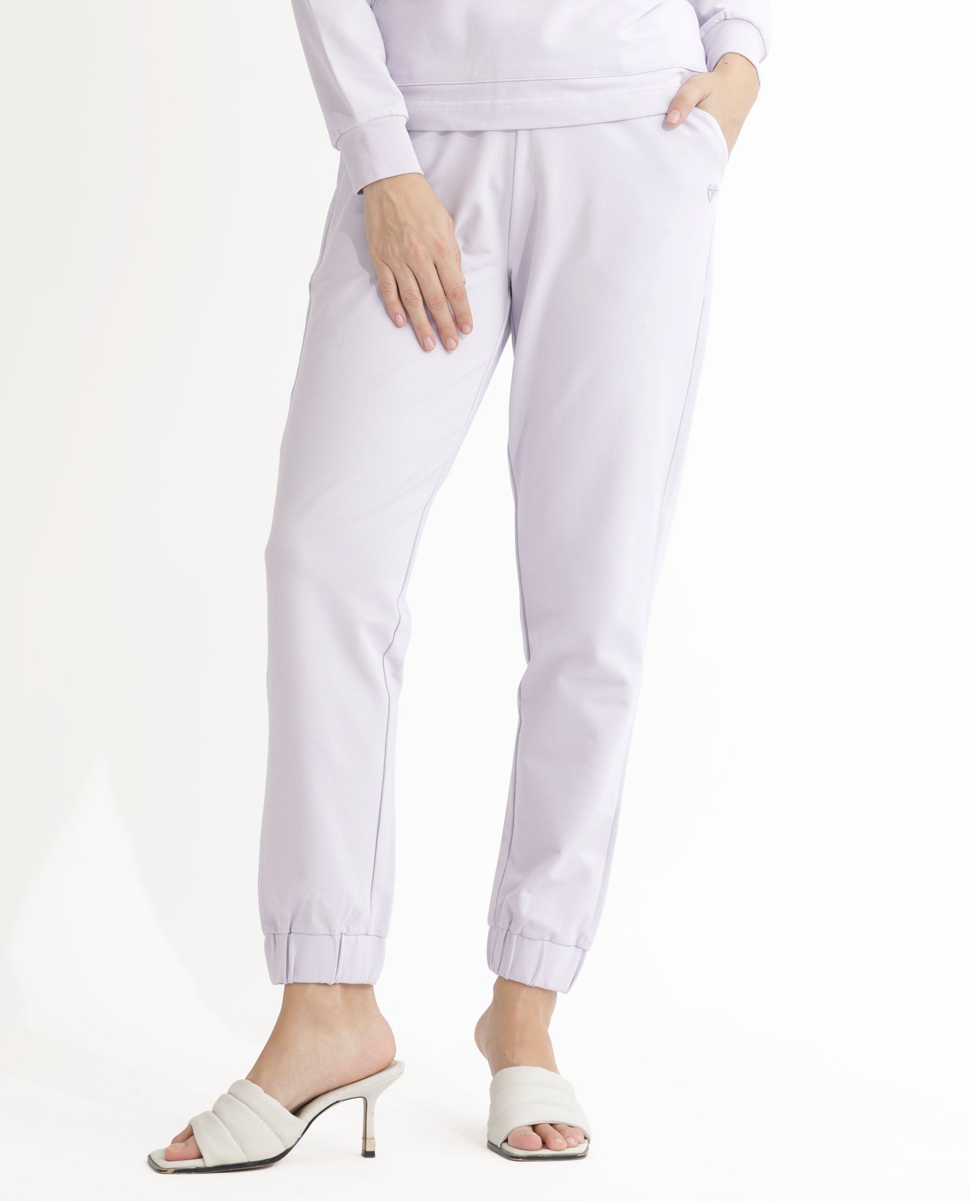 Rareism Women's Terac Pastel Purple Polyester Blend Plain Ankle Length Regular Fit Track Pant