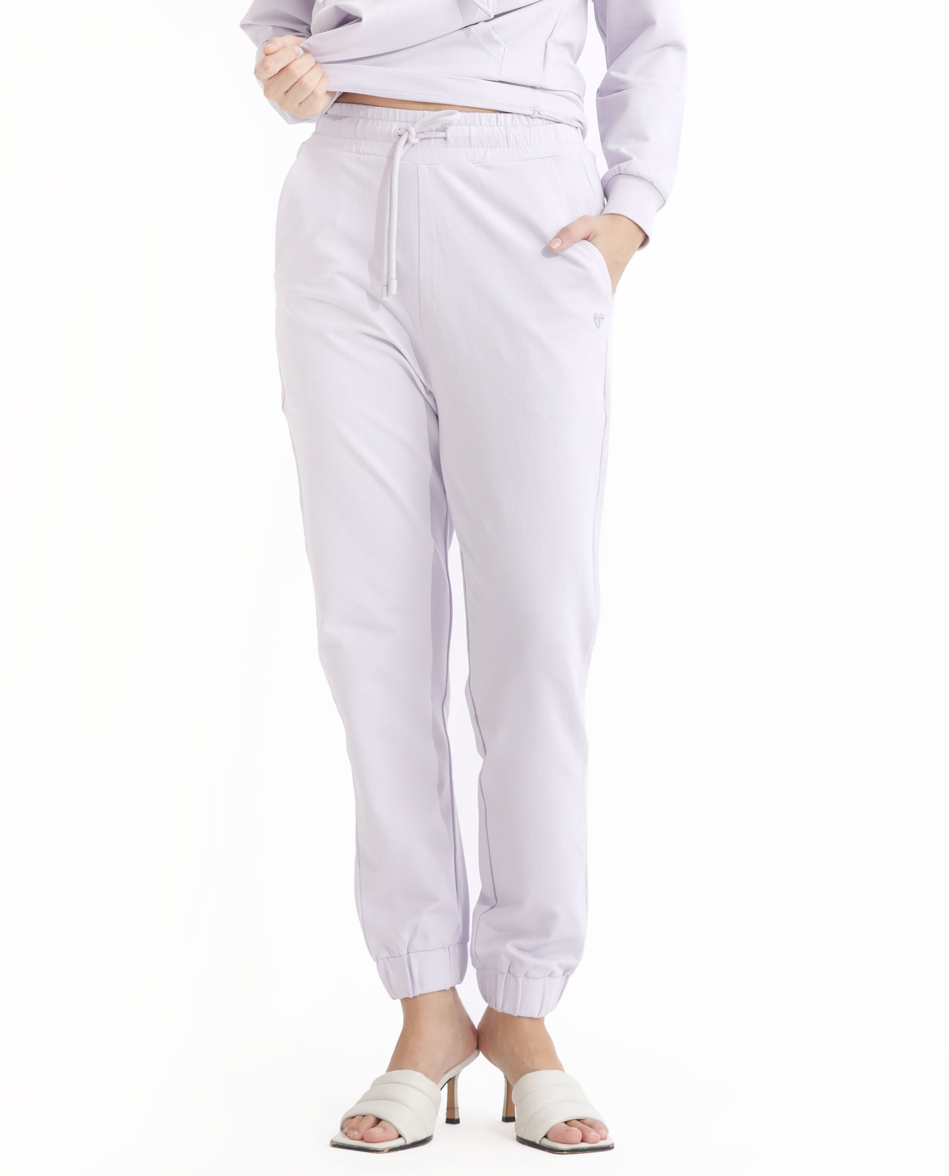Rareism Women's Terac Pastel Purple Polyester Blend Plain Ankle Length Regular Fit Track Pant