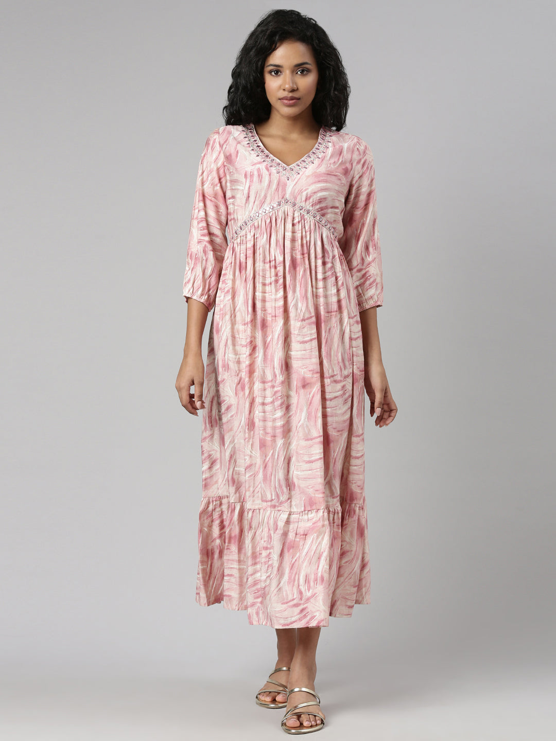 Women's Mauve Abstract Printed Sequinned Empire Kurta