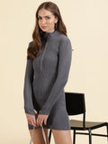 Women's Grey High Neck Bodycon Cotton Dresses
