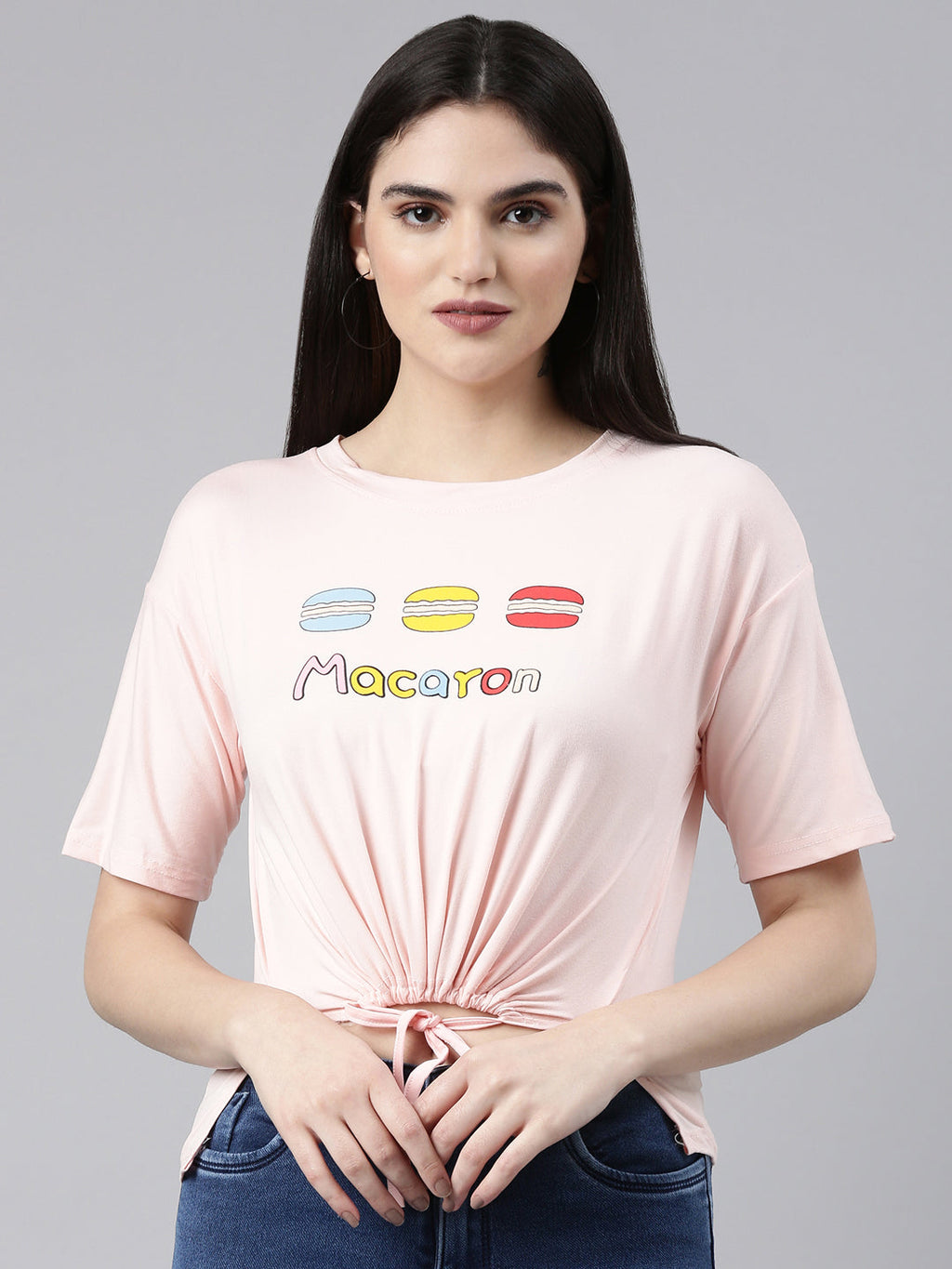 Women's Peach Typography Printed Cotton Crop Top
