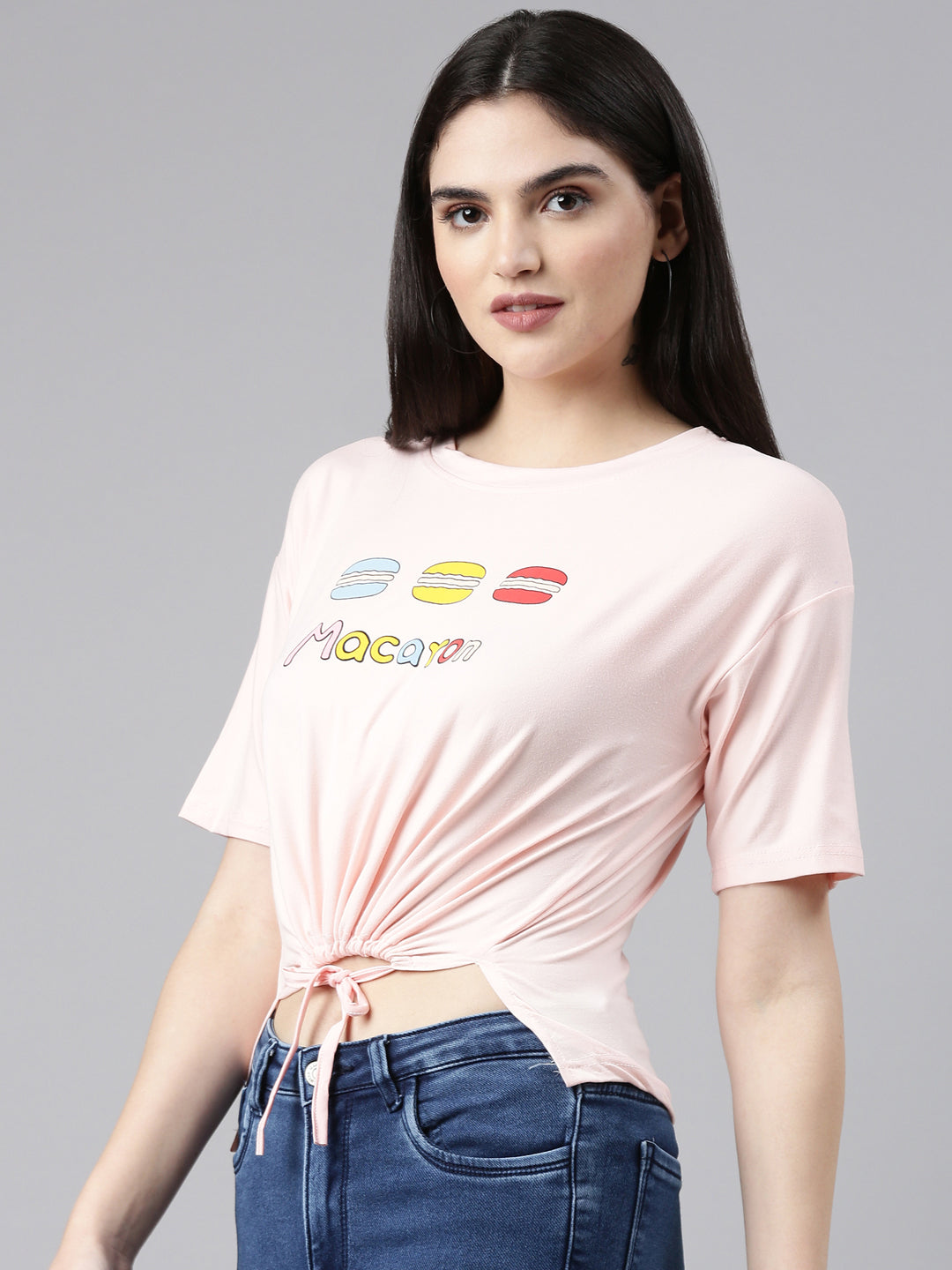 Women's Peach Typography Printed Cotton Crop Top